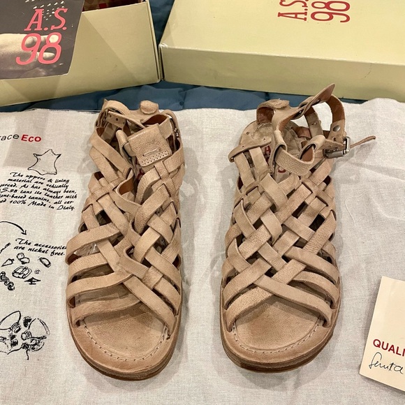 A.S.98 Tan Gladiator Sandals with Woven Leather - Picture 3 of 12